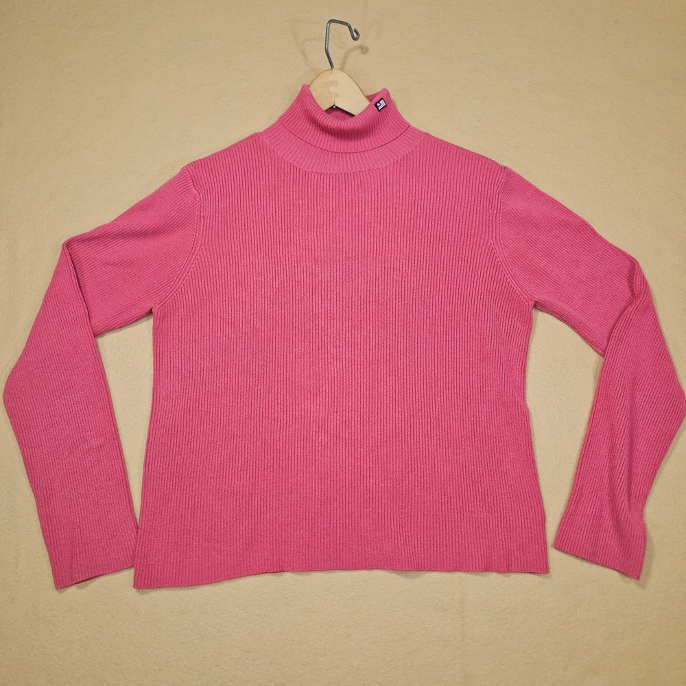 Polo Jeans Co. VTG Ribbed Turtleneck Sweater Pink RL Flag Sz XL